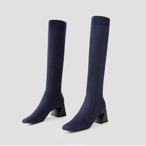Vivaia Square-Toe Block Heel Knee-High Boots